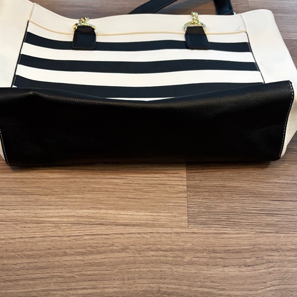 Betsey Johnson Cream and Black Striped Tote with Palm Tree Accents - Picture 4 of 6